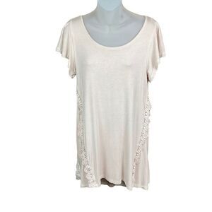 How Very Loved Dress High Low Pastel Pink Lace Flutter Short Sleeves Small